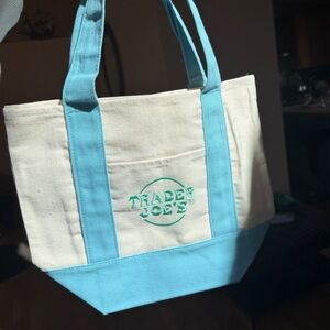Viral Mini Tote - Trader Joe’s - Pastel Baby Blue and Cream Tote Bag